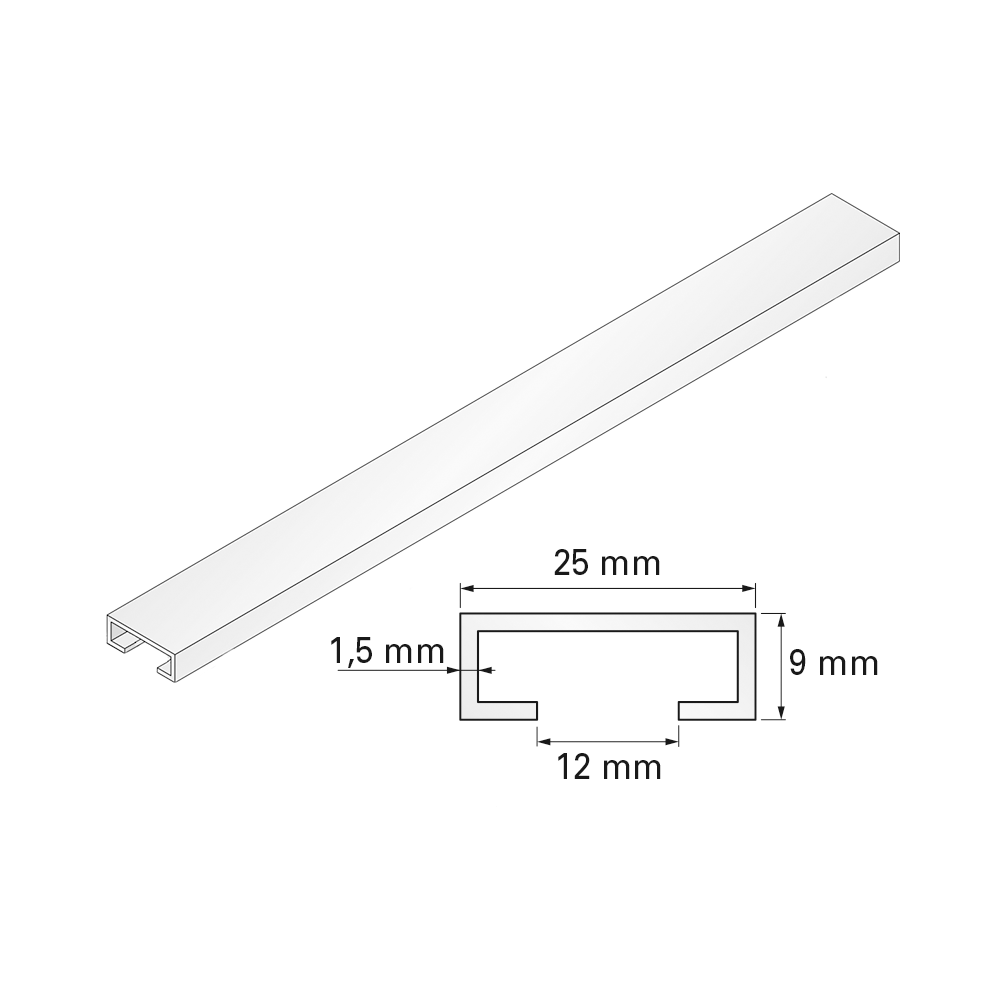 Onderprofiel rolluiken 25 mm, L 2500mm