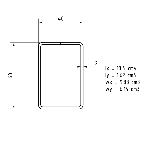 Tube steel rectangular 60 x 40