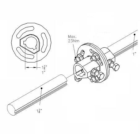 Wellenkupplung/Adapter verstellbar 1 Inch nach 1,25 Inch