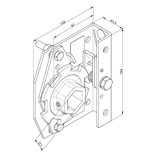 Federbruchsicherung für 32mm Hexa Welle (Crawford), rechts.