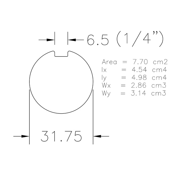 Massieve as 1,25 inch (31,75 mm)