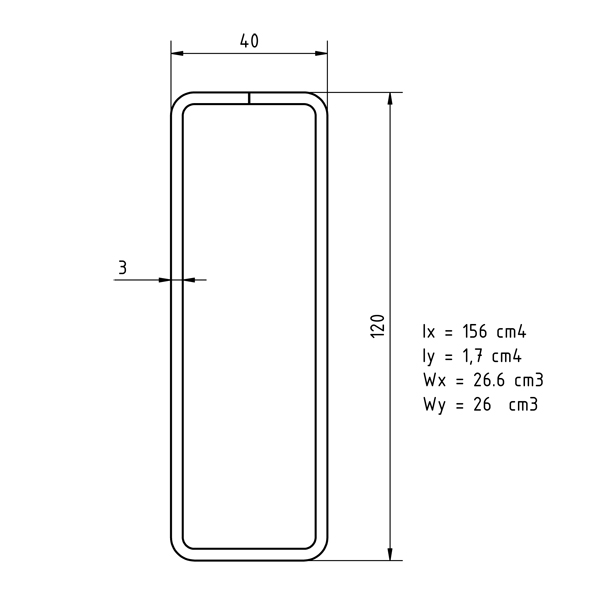 Tube steel rectangular 120 x 40 