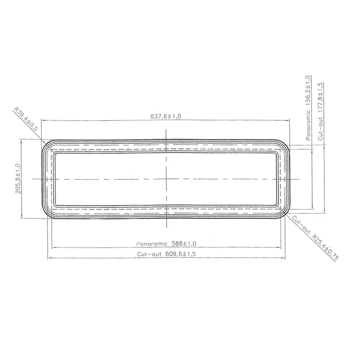 Kijkvenster 638 x 206 mm (paneeldikte 38-42 mm) 