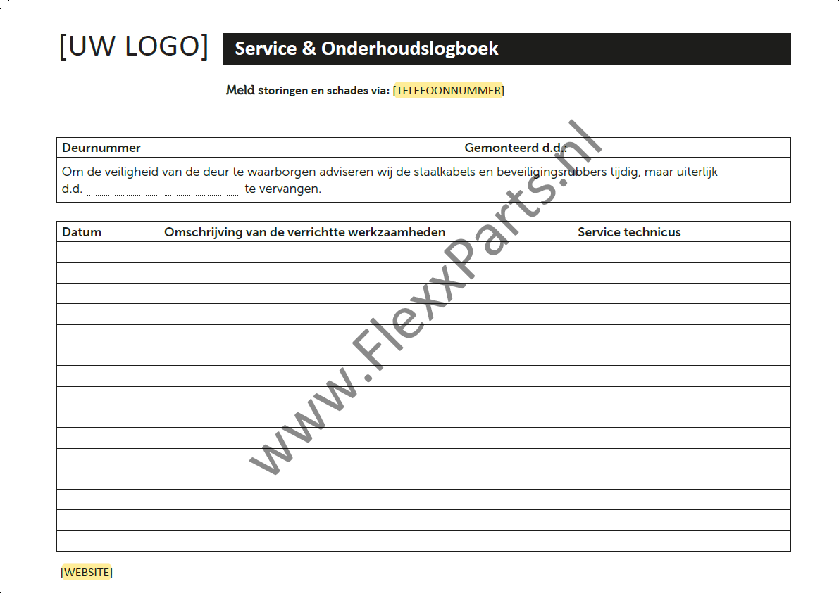 11129-100: Service log with own logo 100 PCS